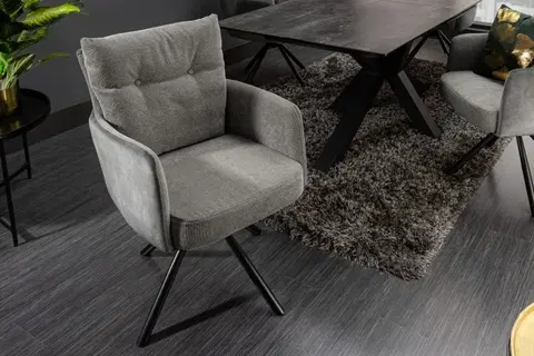Luxusní jídelní židle Estila Moderní otočná židle Laggan s šedými područkami a vysokým opěradlem 90cm
