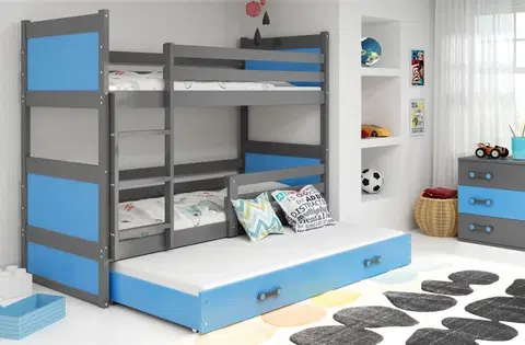 Postele BMS Dětská patrová postel s přistýlkou RICO 3 | šedá 90 x 200 cm Barva: Modrá