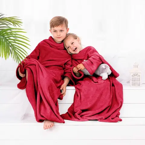 Dětské deky Decoking Deka s rukávy Lazy Kids červená, 90 x 105 cm