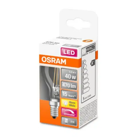 Stmívatelné LED žárovky OSRAM LED žárovka kapka E14 4,8W filament 2 700K dimm