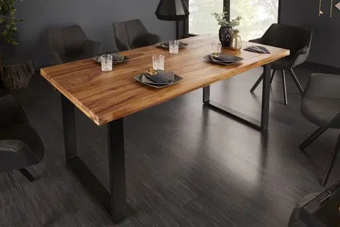 Designové a luxusní jídelní stoly Estila Industriální designový hnědý jídelní stolek Steele Craft z masivního dřeva 180cm