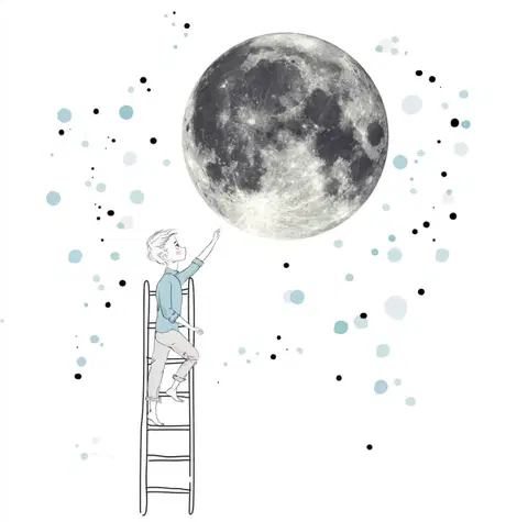Samolepky na zeď Samolepka na zeď - Měsíc a chlapec v modré barvě, velké samolepky