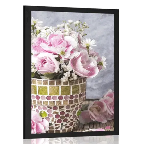Vázy Plakát květiny karafiátu v mozaikovém květináči