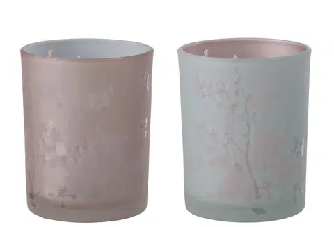 Svícny 2ks růžový a modrý skleněný svícen na čajovou svíčku Sakura - Ø 10*12cm J-Line by Jolipa 21810