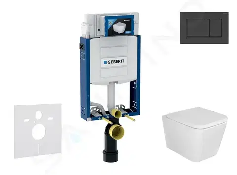 Záchody GEBERIT Kombifix Set předstěnové instalace, klozetu Arkas a sedátka softclose, tlačítko Sigma30, matná černá/černá SANI15CA5102