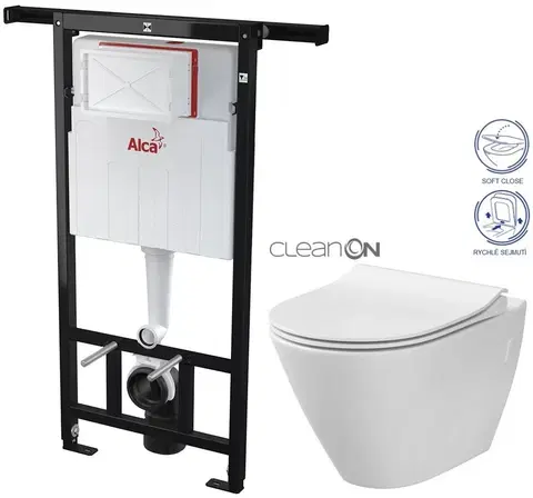Záchody ALCADRAIN Jádromodul předstěnový instalační systém bez tlačítka + WC CERSANIT CLEANON CITY AM102/1120 X CI1