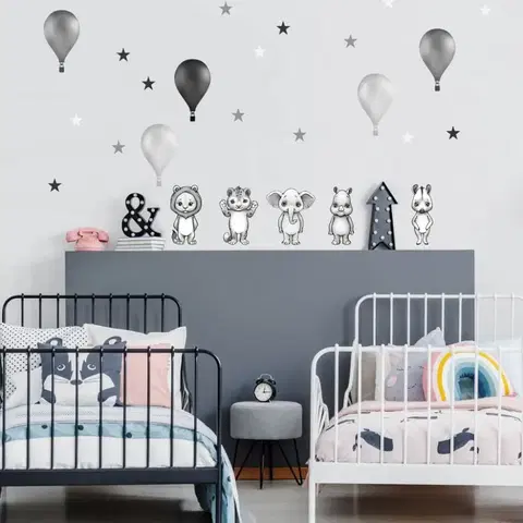 Samolepky na zeď Dětské samolepky na zeď - Černo-bílé INSPIO zvířátka s balony