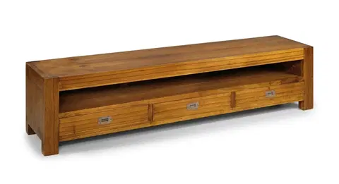 Luxusní a designové televizní stolky Estila Designový dřevěný TV stolek z masivního dřeva Star se třemi zásuvkami 190cm