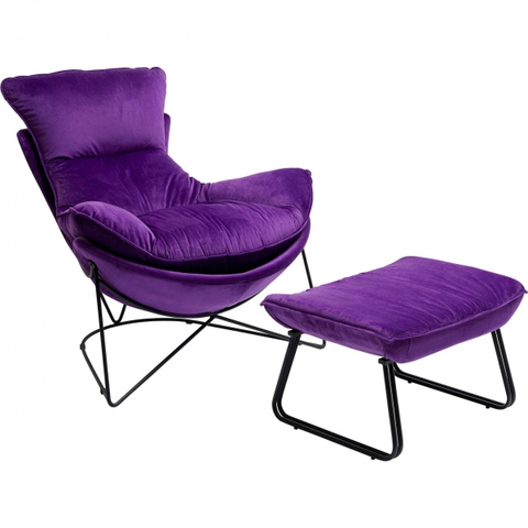 Relaxační křesla KARE Design Křeslo s podnožkou Snuggle - fialové, (set 2 kusů)