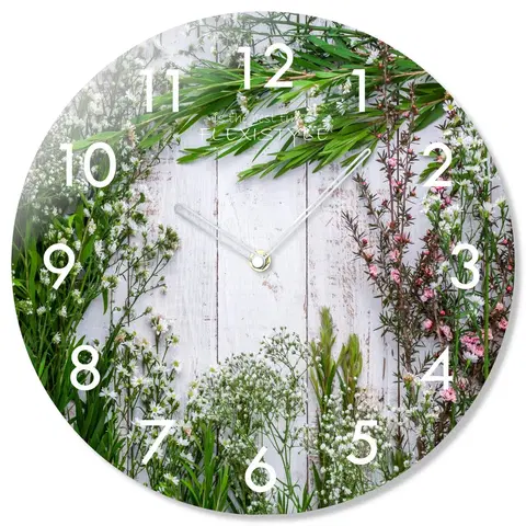Nástěnné hodiny Kulaté skleněné hodiny 30 cm s bylinkami