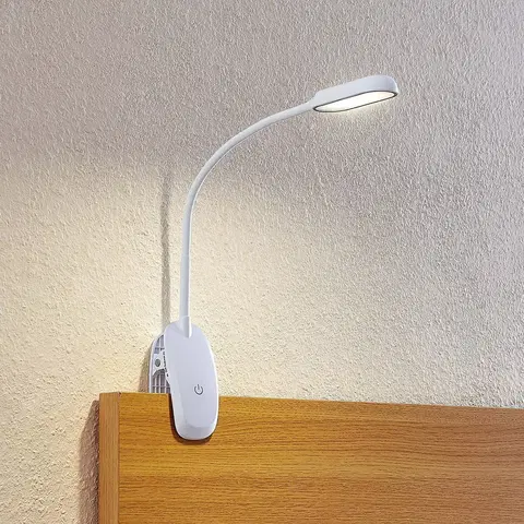Stolní lampy a lampičky s klipem PRIOS Prios LED svítidlo Najari, bílé, dobíjecí baterie, USB, výška 51 cm