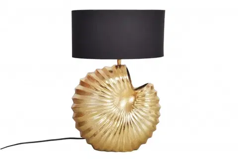 Designové a luxusní noční lampy do ložnice Estila Designová stolní lampa Alexa v art deco stylu se zlatou podstavou a černým kulatým stínítkem 63cm