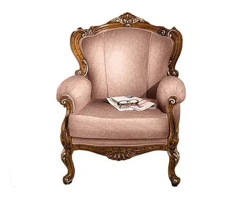 Luxusní a designová křesla a fotely Estila Luxusní klasické křeslo Emociones z masivního dřeva s rustikálním vyřezáváním as růžovým potahem 101cm