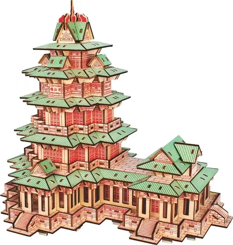 3D puzzle Woodcraft construction kit Dřevěné 3D puzzle Woodcraft YueJiang Tower červená