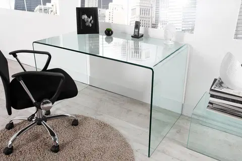 Stylové a luxusní pracovní a psací stoly Estila Skleněný velký psací stůl Ghost 120cm