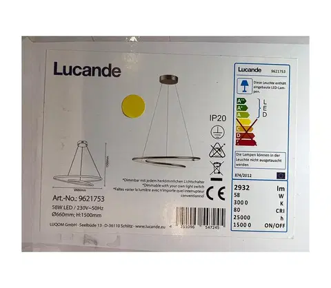 Svítidla Lucande Lucande - LED Stmívatelný lustr na lanku MIRASU LED/58W/230V 
