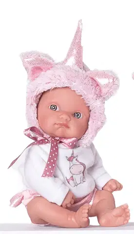 Hračky panenky ANTONIO JUAN - 85105-3 Jednorožec fialový - realistická panenka miminko s celovinylovým tělem