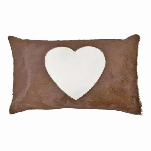 Dekorační polštáře Hnědý kožený polštář se srdcem (bos taurus taurus) - 50*30*5cm Mars & More OMHKHB
