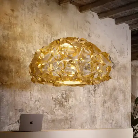 Závěsná světla Slamp Závěsná lampa Slamp Quantica, zlatá barva, Ø 120 cm