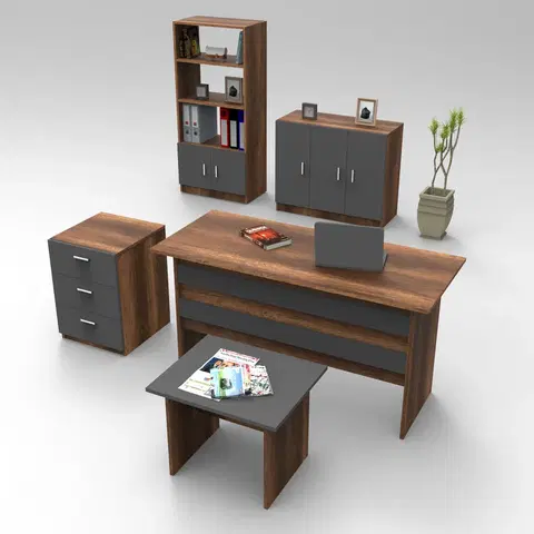 Kancelářské a psací stoly Set kancelářského nábytku VO14 ořech antracit