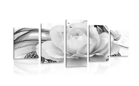 Černobílé obrazy 5-dílný obraz luxusní růže v černobílém provedení