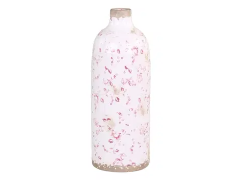 Dekorativní vázy Keramická dekorační váza s růžovými kvítky Floral Cannes - Ø 11*31cm Chic Antique 65519-19