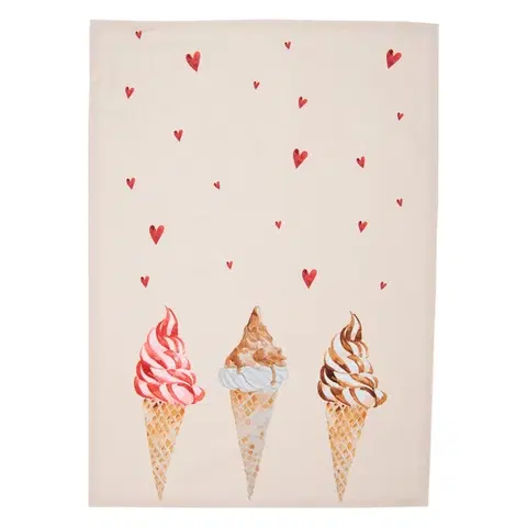 Utěrky Béžová bavlněná utěrka se zmrzlinou Frosty And Sweet  - 50*70 cm Clayre & Eef FAS42-1