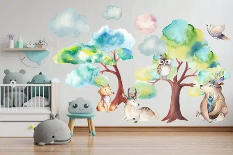 Příroda Krásná barevná nálepka na zeď pro děti v jemných tónech