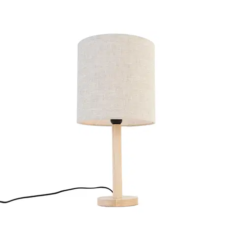 Stolni lampy Venkovská stolní lampa dřevěná se světle hnědým stínidlem - Mels