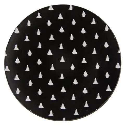 Talíře Černo-bílý servírovací talíř se stromky Black&White X-Mas - Ø 33*1 cm Clayre & Eef BWX85