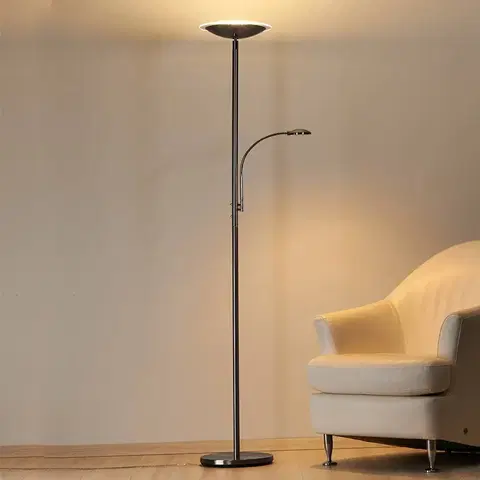 Stojací lampy Lindby LED stojací lampa Malea s čtecím ramenem, nikl