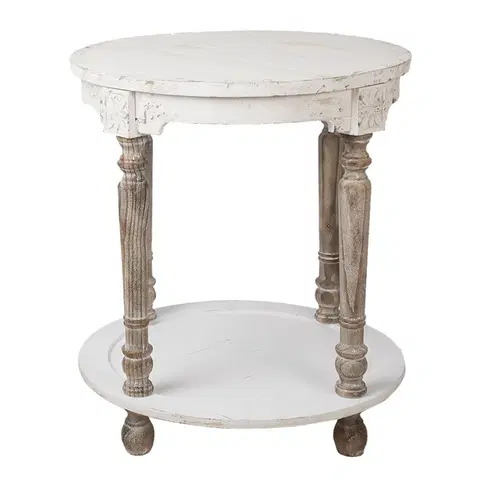 Konferenční stolky Bílo hnědý kulatý odkládací stolek Raul - Ø 60*68 cm Clayre & Eef 5H0489
