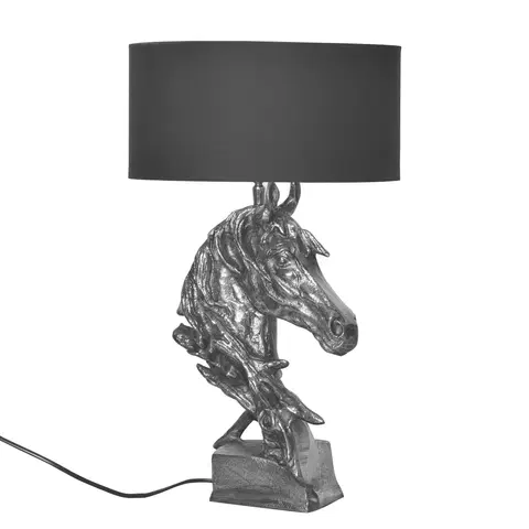 Luxusní a designové stolní lampy Estila Designová vintage stolní lampa Suomin se stříbrnou podstavou ve tvaru koňské hlavy 60 cm