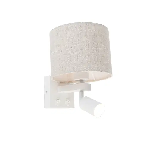 Nastenna svitidla Nástěnná lampa bílá s lampičkou na čtení a stínidlem 18 cm světle šedá - Brescia