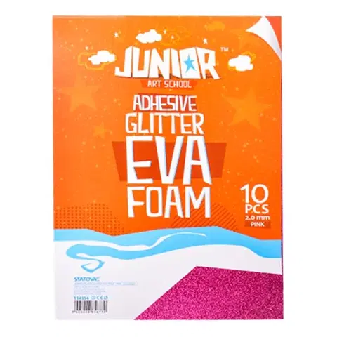 Hračky JUNIOR-ST - Dekorační pěna A4 EVA 10 ks růžová samolepicí glitter 2,0 mm