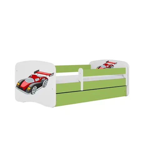 Dětské postýlky Kocot kids Dětská postel Babydreams závodní auto zelená, varianta 70x140, se šuplíky, s matrací
