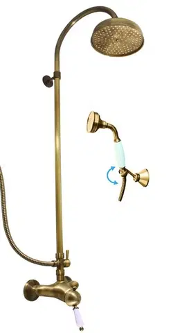 Koupelnové baterie SLEZAK-RAV Vodovodní baterie sprchová LABE STARÁ MOSAZ s hlavovou a ruční sprchou, Barva: stará mosaz, Rozměr: 150 mm L581.5/3SM