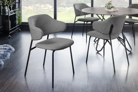 Luxusní jídelní židle Estila Moderní jídelní židle Mildred s buklé čalouněním v šedé barvě as černými nožičkami 54 cm
