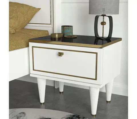 Noční a toaletní stolky  Noční stolek RAVENNA 47,2x50 cm bílá/černá/zlatá 