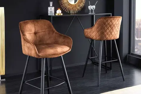 Barové židle LuxD Designová barová židle Natasha hnědý samet