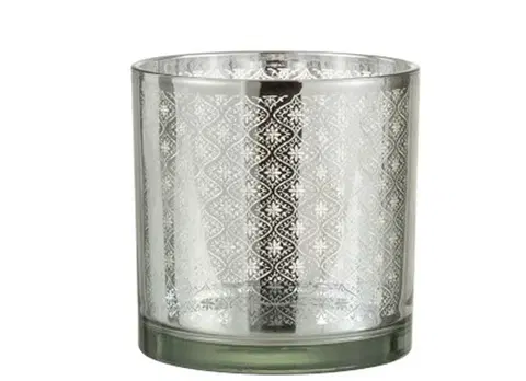 Svícny Skleněný svícen se stříbrným ornamentem Oriental silver - Ø 15*15cm J-Line by Jolipa 4045
