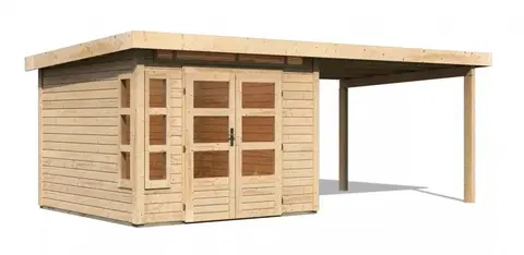 Dřevěné plastové domky Dřevěný zahradní domek KASTORF 6 s přístavkem 320 Lanitplast Přírodní dřevo