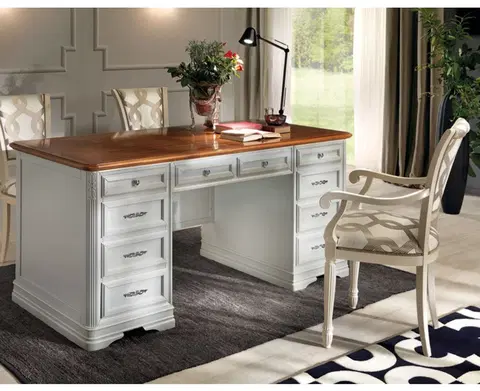 Stylové a luxusní pracovní a psací stoly Estila Luxusní rustikální psací stůl Telim z masivního dřeva s deseti zásuvkami 180 cm