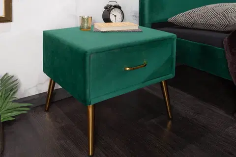 Noční stolky LuxD Stylový noční stolek Lena smaragdově zelený samet