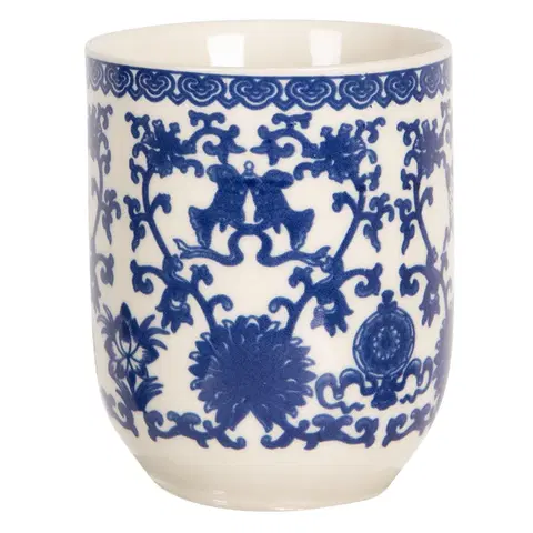 Hrnky a šálky Porcelánový kalíšek na čaj s modrými ornamenty- ∅ 6*8 cm / 0,1L Clayre & Eef 6CEMU0082