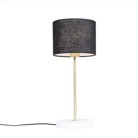Stolni lampy Mosazná stolní lampa s černým odstínem 20 cm - Kaso