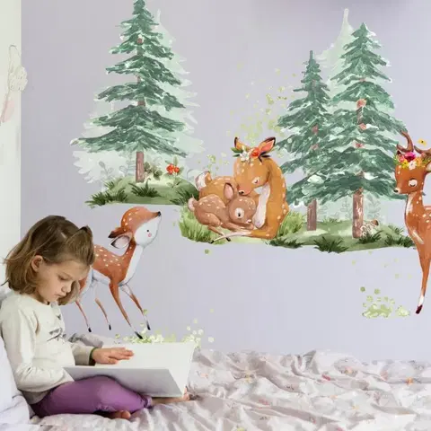 Samolepky na zeď Samolepky na zeď dětské - Srnčí rodinka v lese