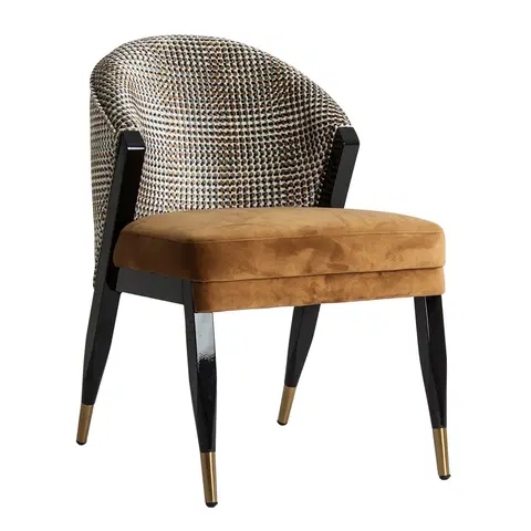 Luxusní jídelní židle Estila Art deco luxusní hořčicová židle Brilon s černými masivními nohami 84cm