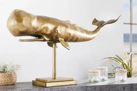 Luxusní stylové sošky a figury Estila Designová dekorativní soška velryby Moby ve zlaté barvě z kovové slitiny 70cm