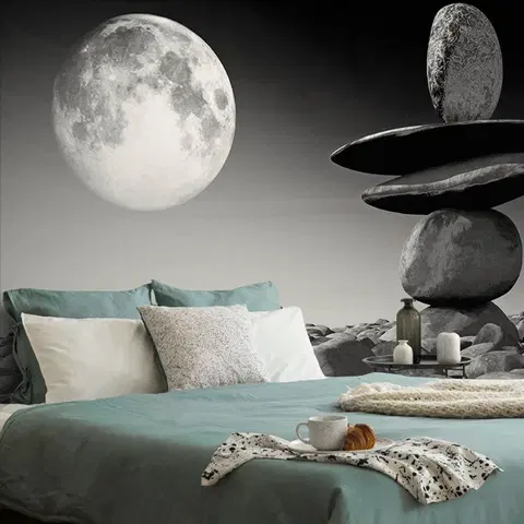 Černobílé tapety Tapeta kameny v černobílém měsíčním světle